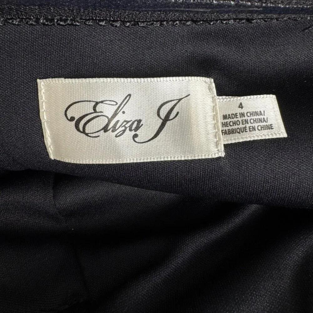 Eliza J Black Formal Gown Size 4 Feather Beading Elegant Black Tie Collar Party
